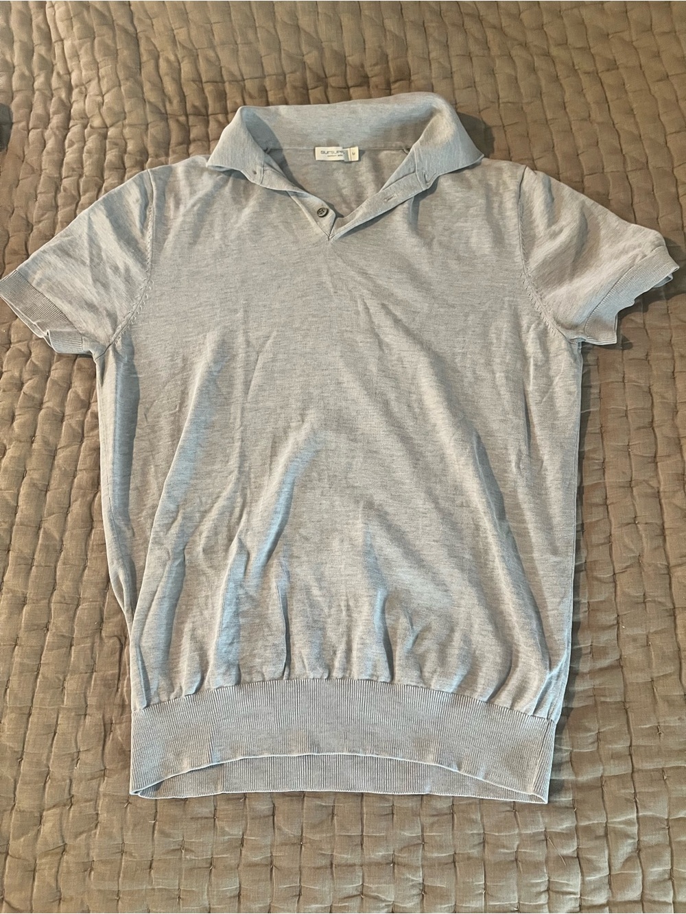 Suitsupply Light Gray Short-Sleeve Cotton Silk Fitted Polo